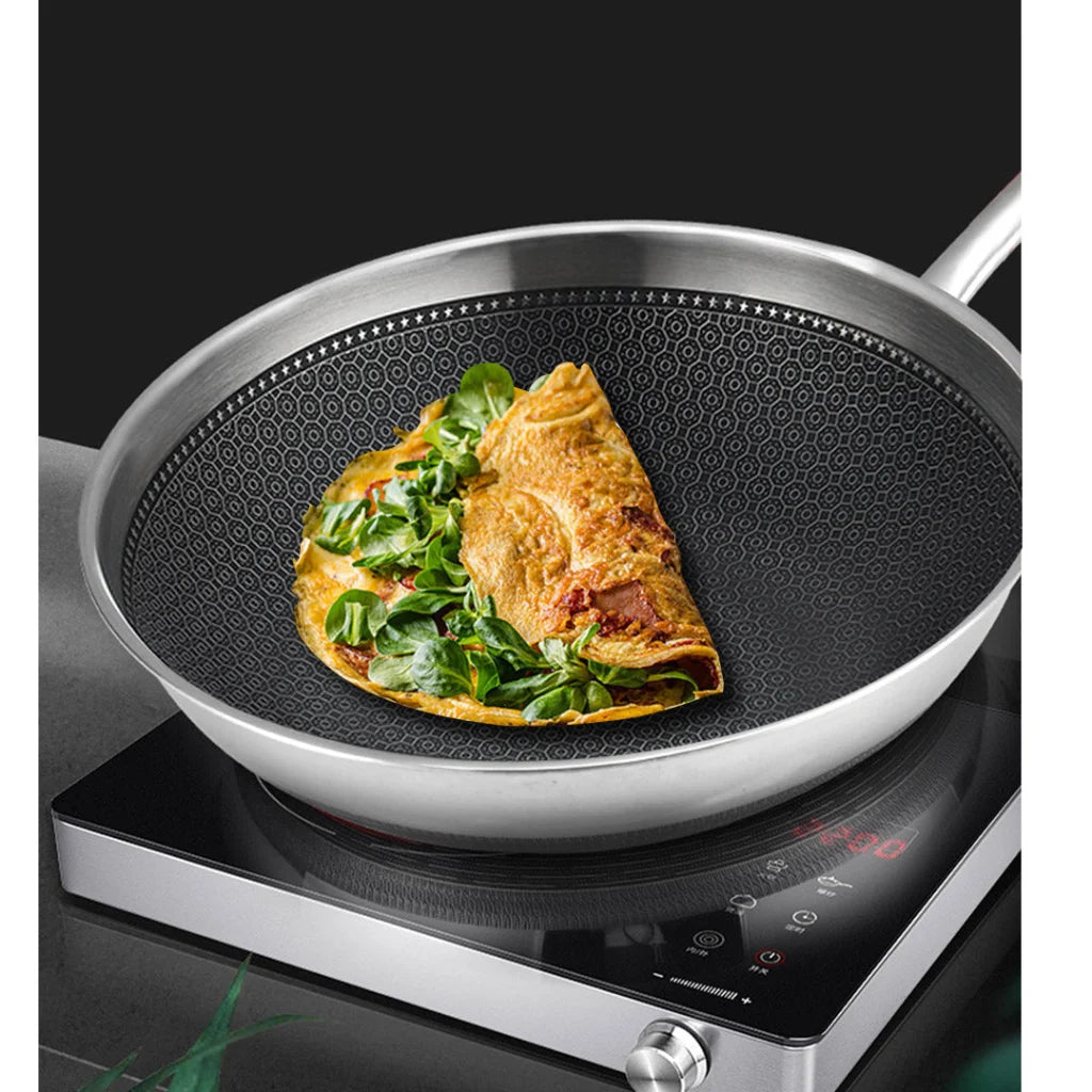 Fry Pan Set Premium 2X 18/10 Stainless Steel 30cm Cooking Non-Stick Interior Skillet with Lid