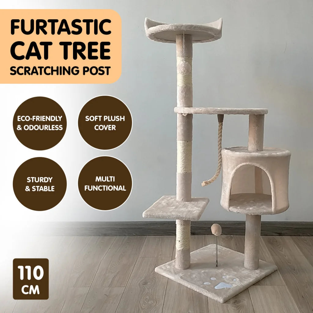 Furtastic 110cm Cat Tree Scratching Post - Beige - Pet Care
