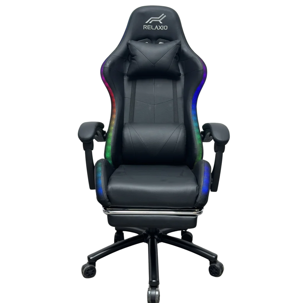 Gaming Chair With Headrest and Foot Rest LED Light - Black