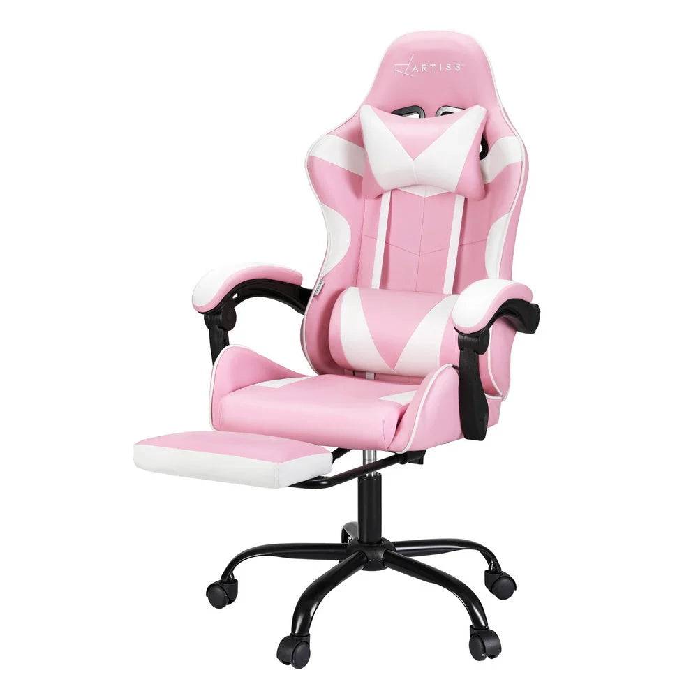 Gaming Office Chair 2 Point Massage with Footrest - Pink