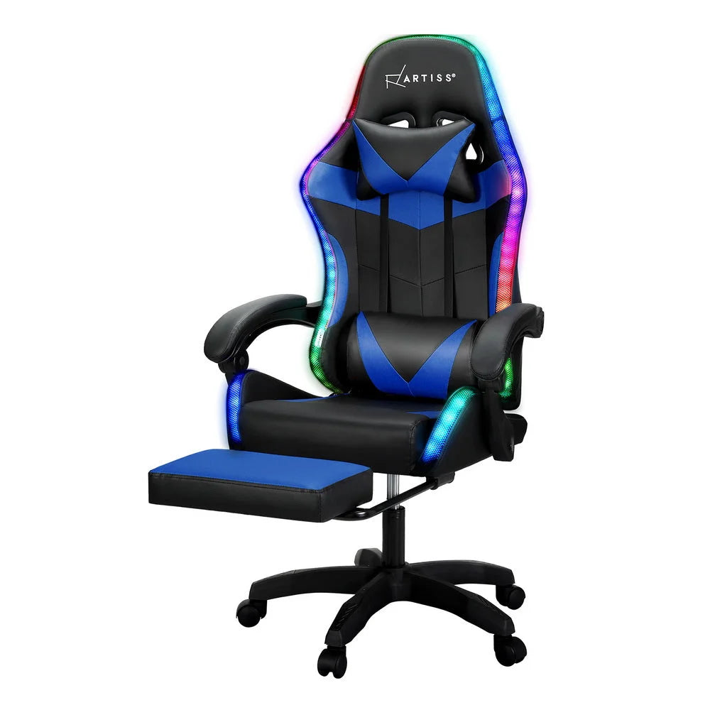 Gaming Office Chair 6 Point Massage 7 LED with Footrest