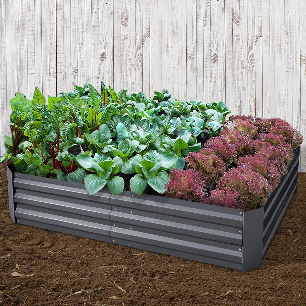 Garden Bed 150x90cm Galvanised Steel Aluminium Grey