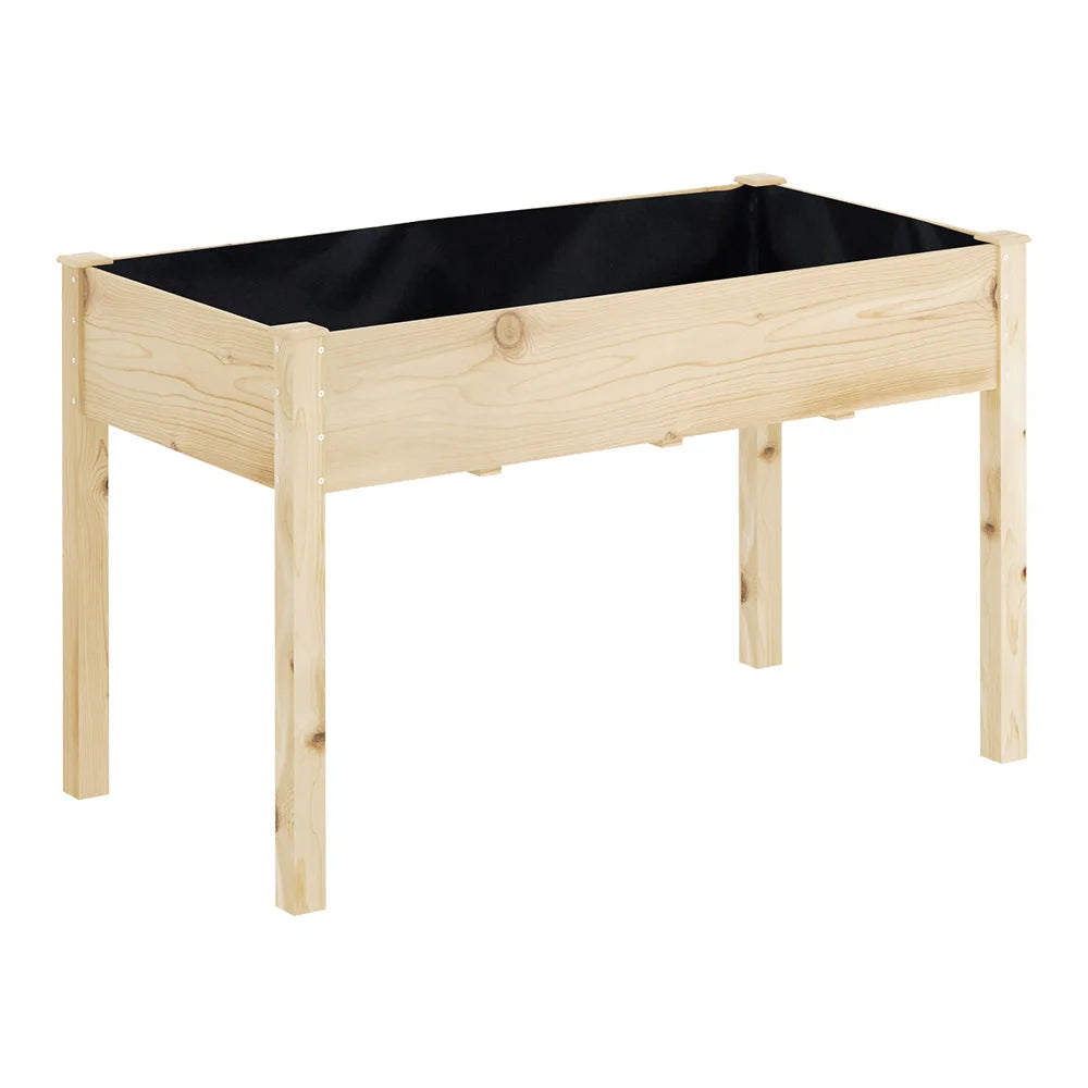Wooden raised garden bed with rounded ends and garden bed walls