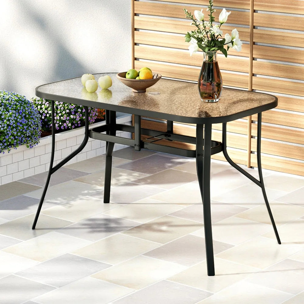 Gardeon 120CM Outdoor Dining Table Steel Parasol Hole Desk