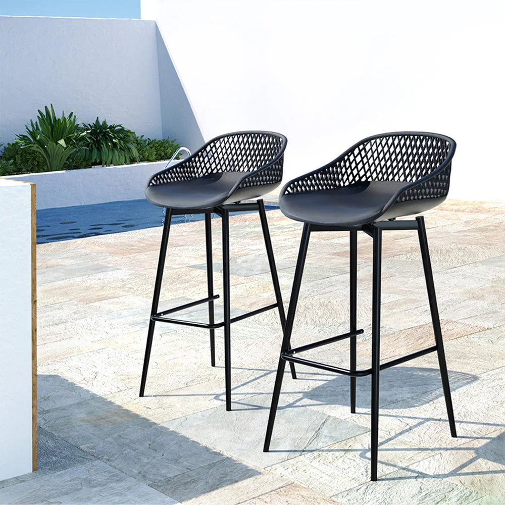 Gardeon 2x Outdoor Bar Stools Plastic Black - Furniture >