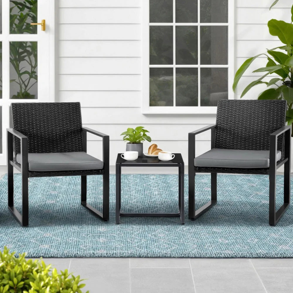 Gardeon 3PC Outdoor Bistro Set Patio Furniture Wicker