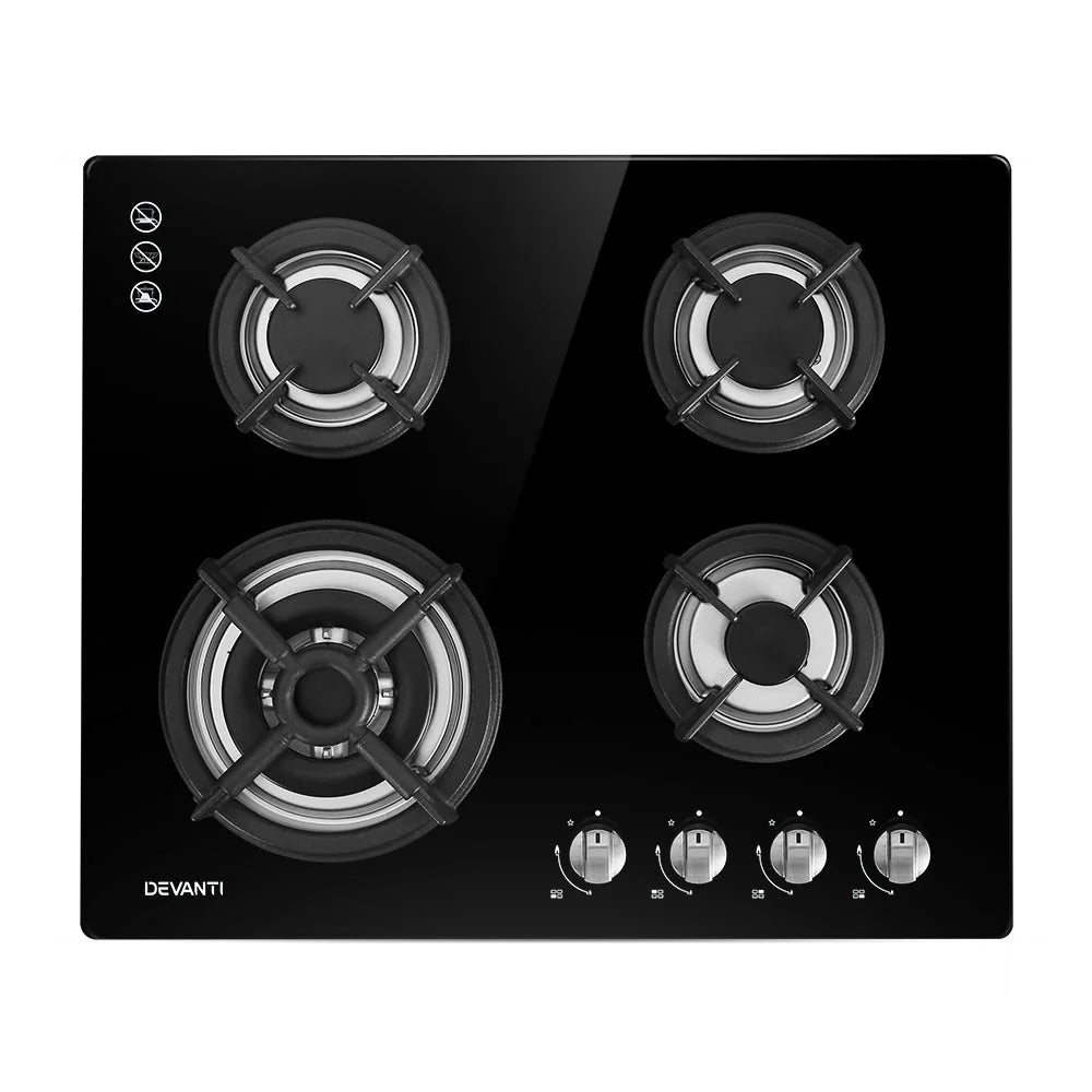 Gas Cooktop 60cm 4 Burner Ceramic Glass Cook Top Stove Hob