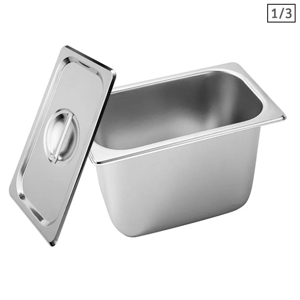 Gastronorm GN Pan Premium Full Size 1/3 GN 20cm Deep Stainless Steel Tray with Lid