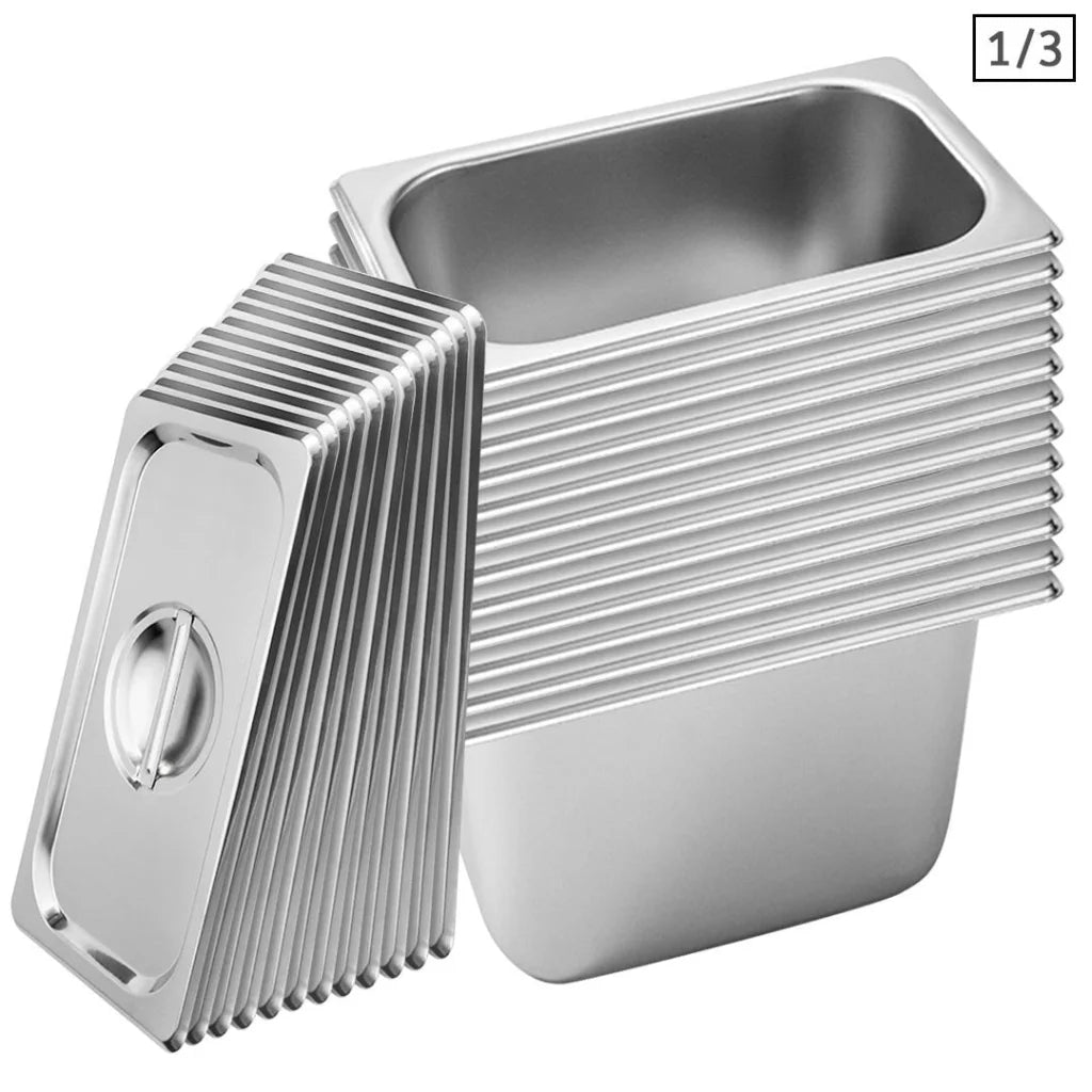Gastronorm GN Pan Set Premium 12X Full Size 1/3 GN 20cm Deep Stainless Steel Tray with Lid