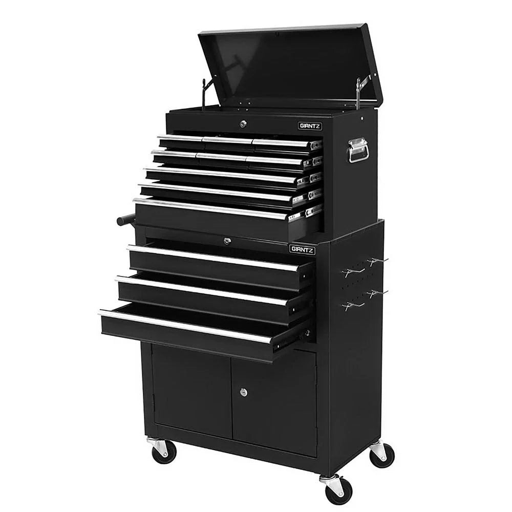 Workshop tool cabinet with multiple compartments and lock mechanism