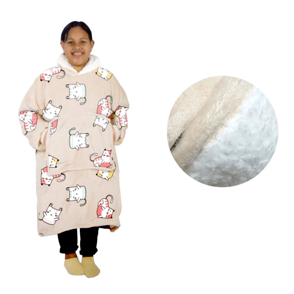 Girls Comfy Warm Blanket Hoodie with Sherpa Fleece