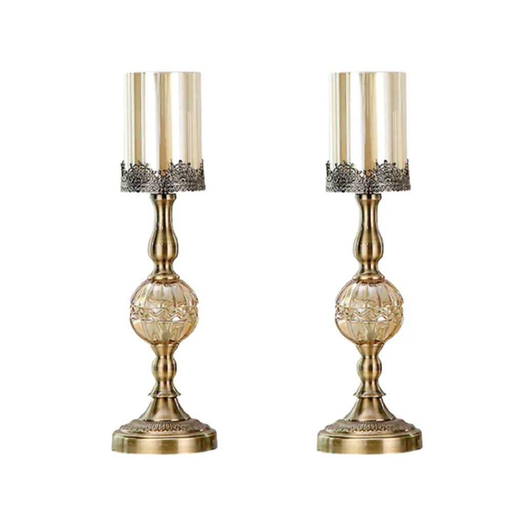 Glass Candle Holder Stand Set of 2 - 48cm Glass/Metal