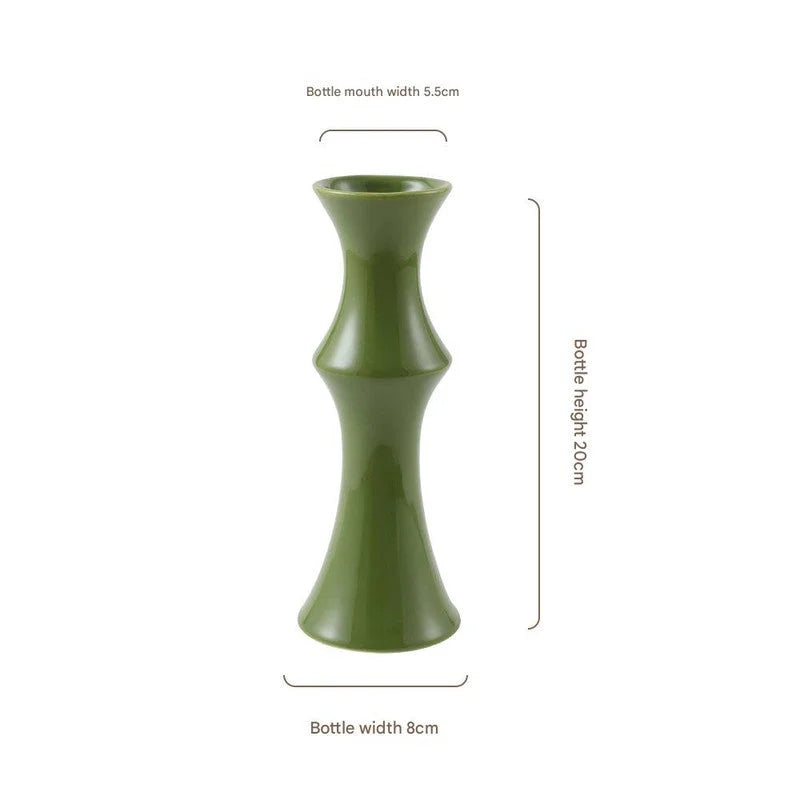 Glossy GreenCeramic Vase - Unique Bamboo-Look Design