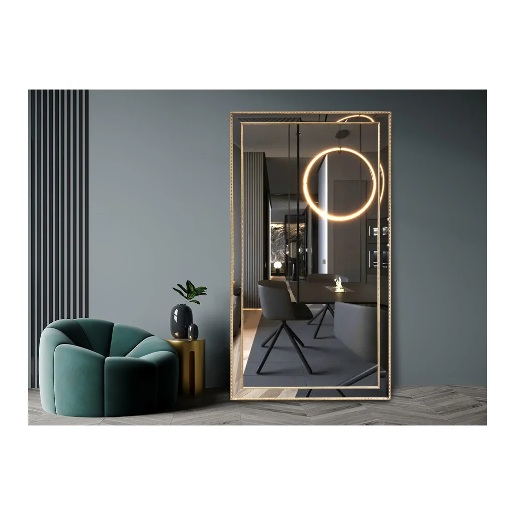 Gold Beaded Framed Mirror - X Large 190cm x 100cm - Home &