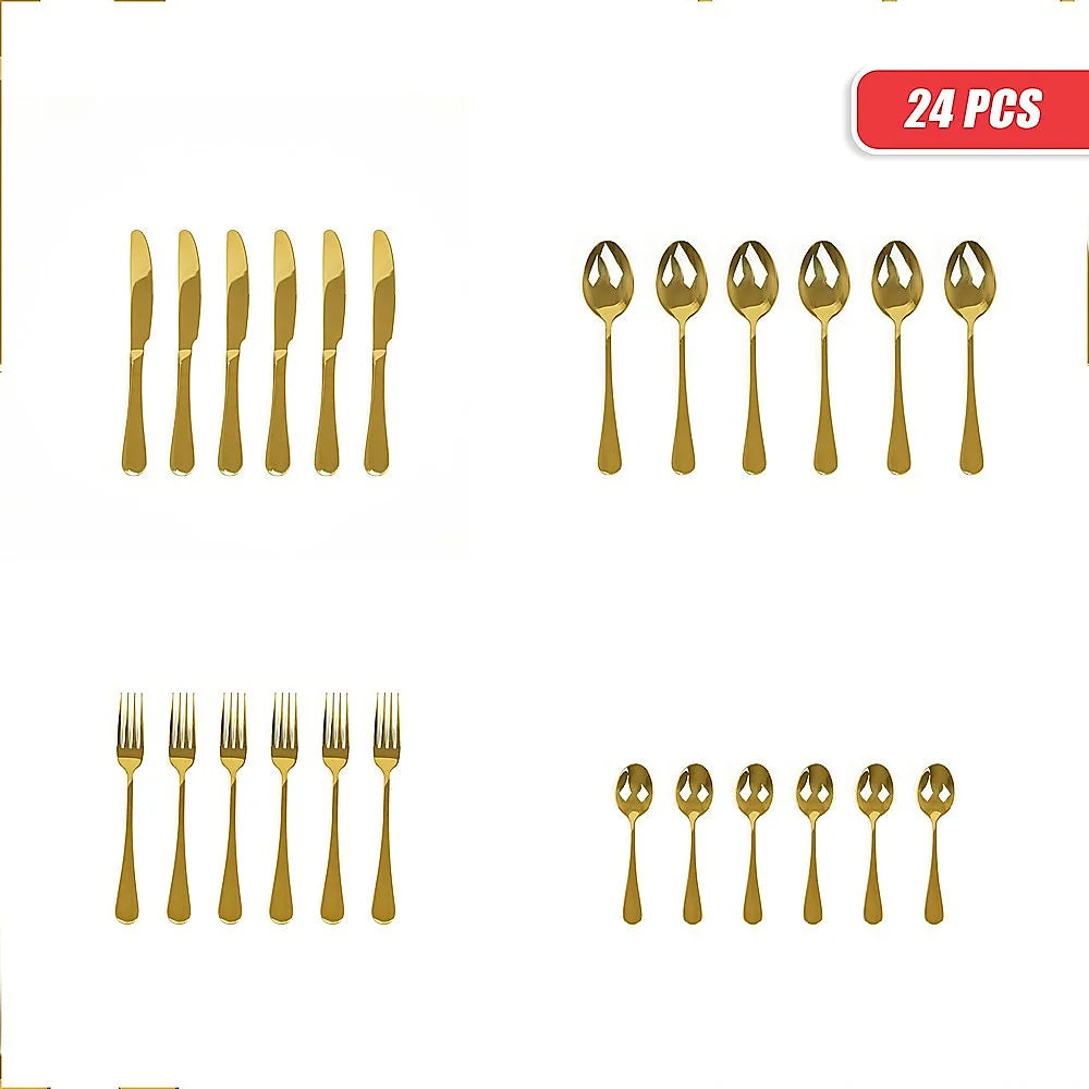 Gold Cutlery Flatware Set 24-Piece Stainless Steel