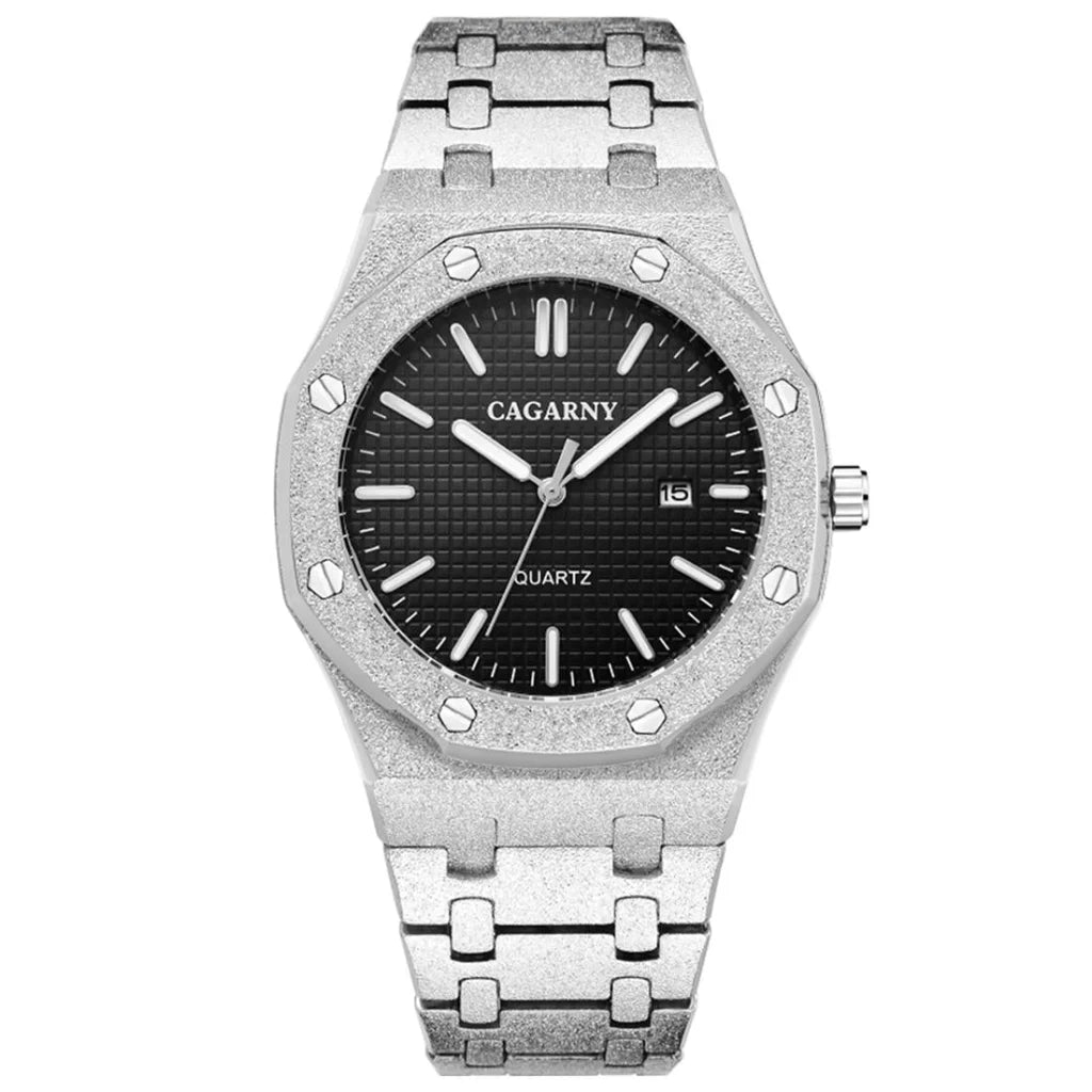 Gold Shell Black Dial Men Stainless Steel Watch with Dual