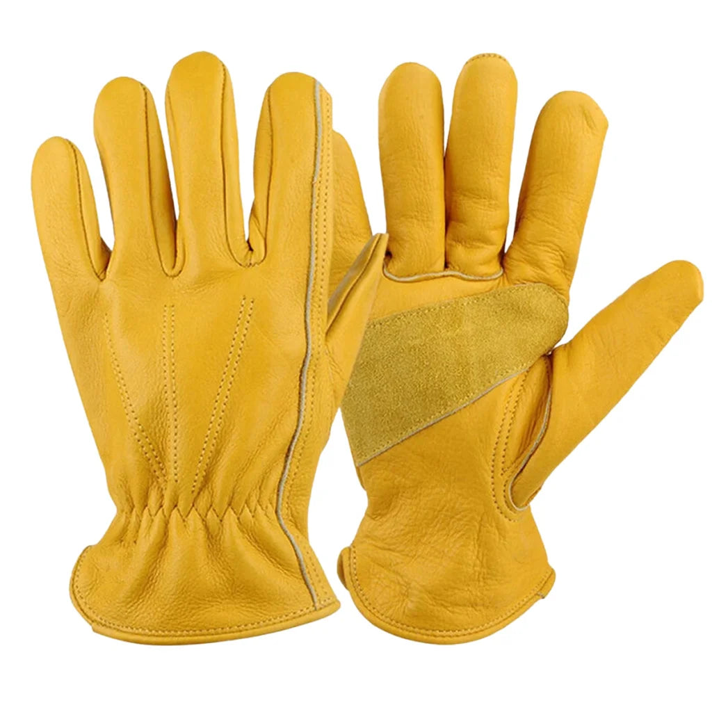 Golden Yellow Cowhide Work Gloves Full Finger Gardening DIY