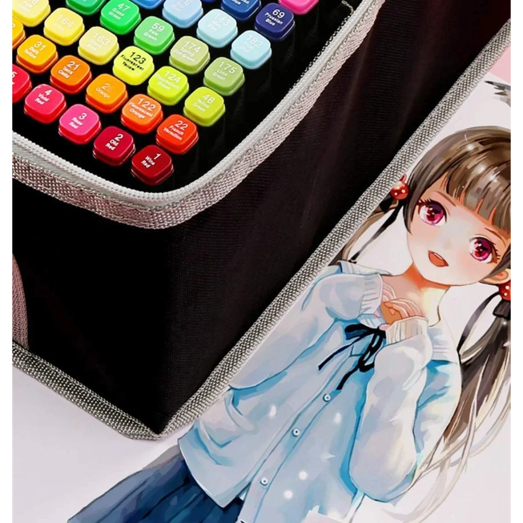 Graffiti pen set with matching accessories and clear item layout