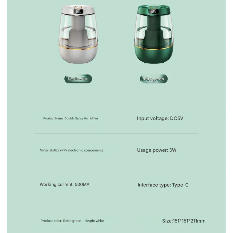 Green 3.5L Smart Cool Mist Humidifier with Dual Nozzle &