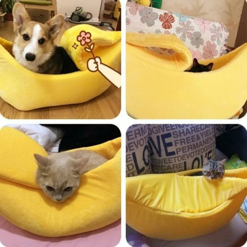 Green Cozy Banana Peel Pet Bed - Plush & Warm Cave House