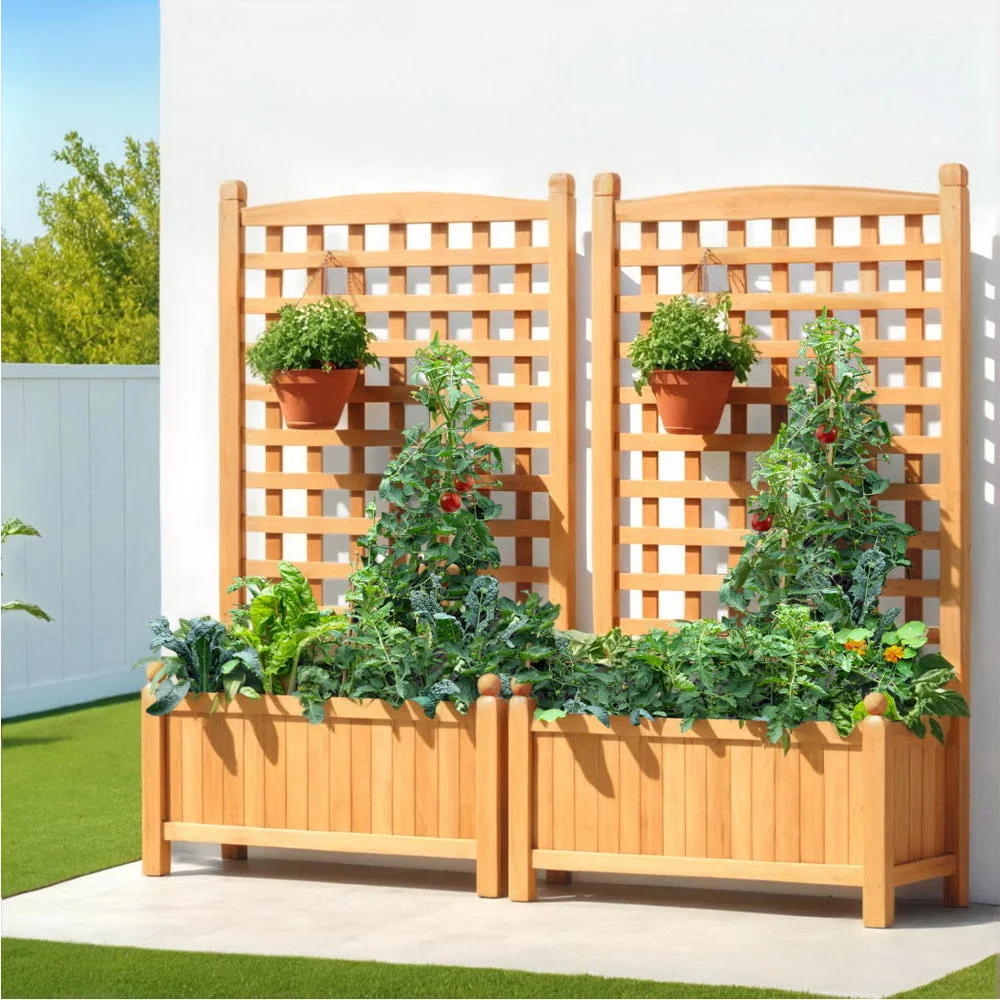 Green wooden 64x35x115cm fingers bed planter with frame detail shown