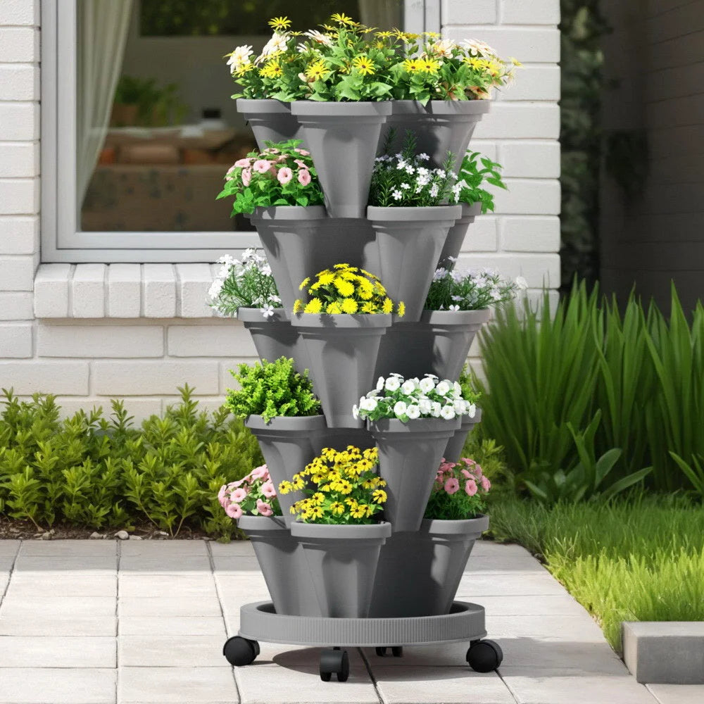 Green Fingers Raised Garden Bed 5 Tier Vertical Garden Grey