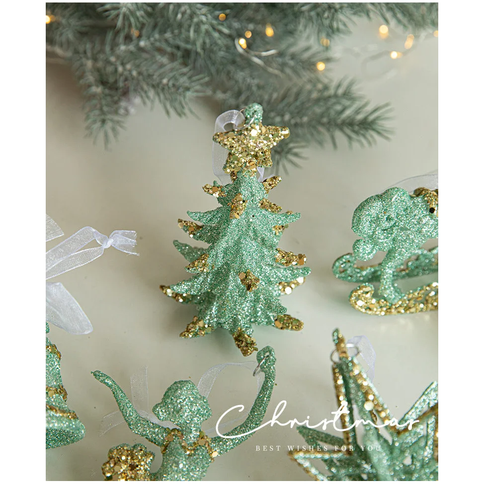 Green Glitter Christmas Tree Ornament with Gold Star Top