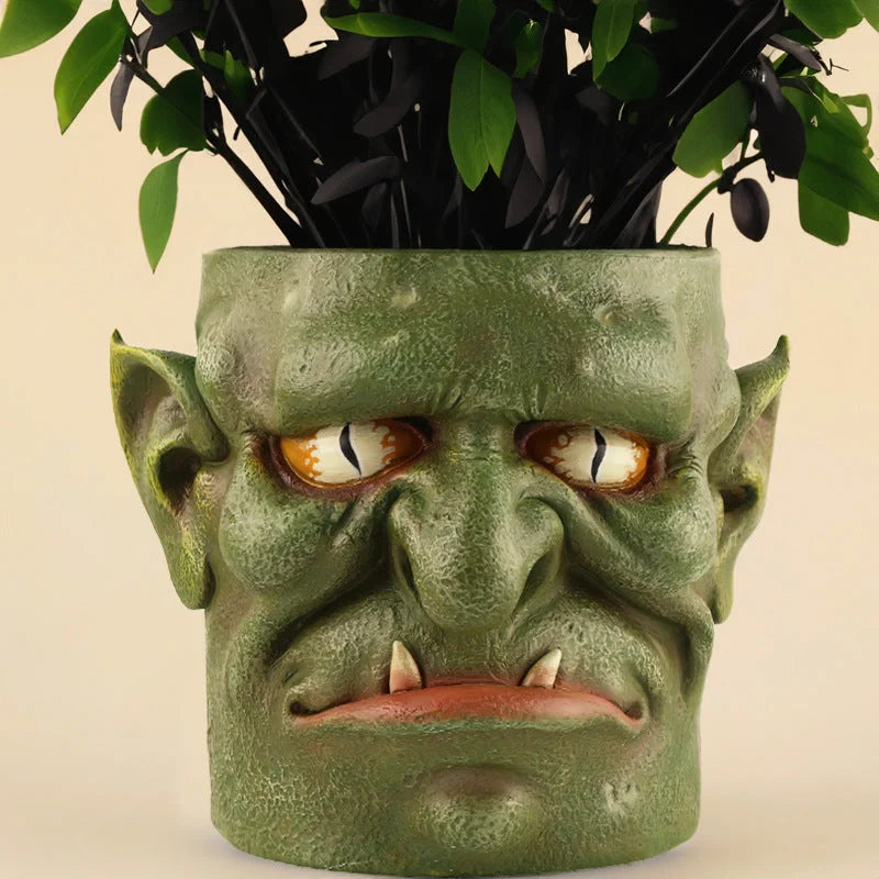 Green Unique Goblin Head Planter Pot