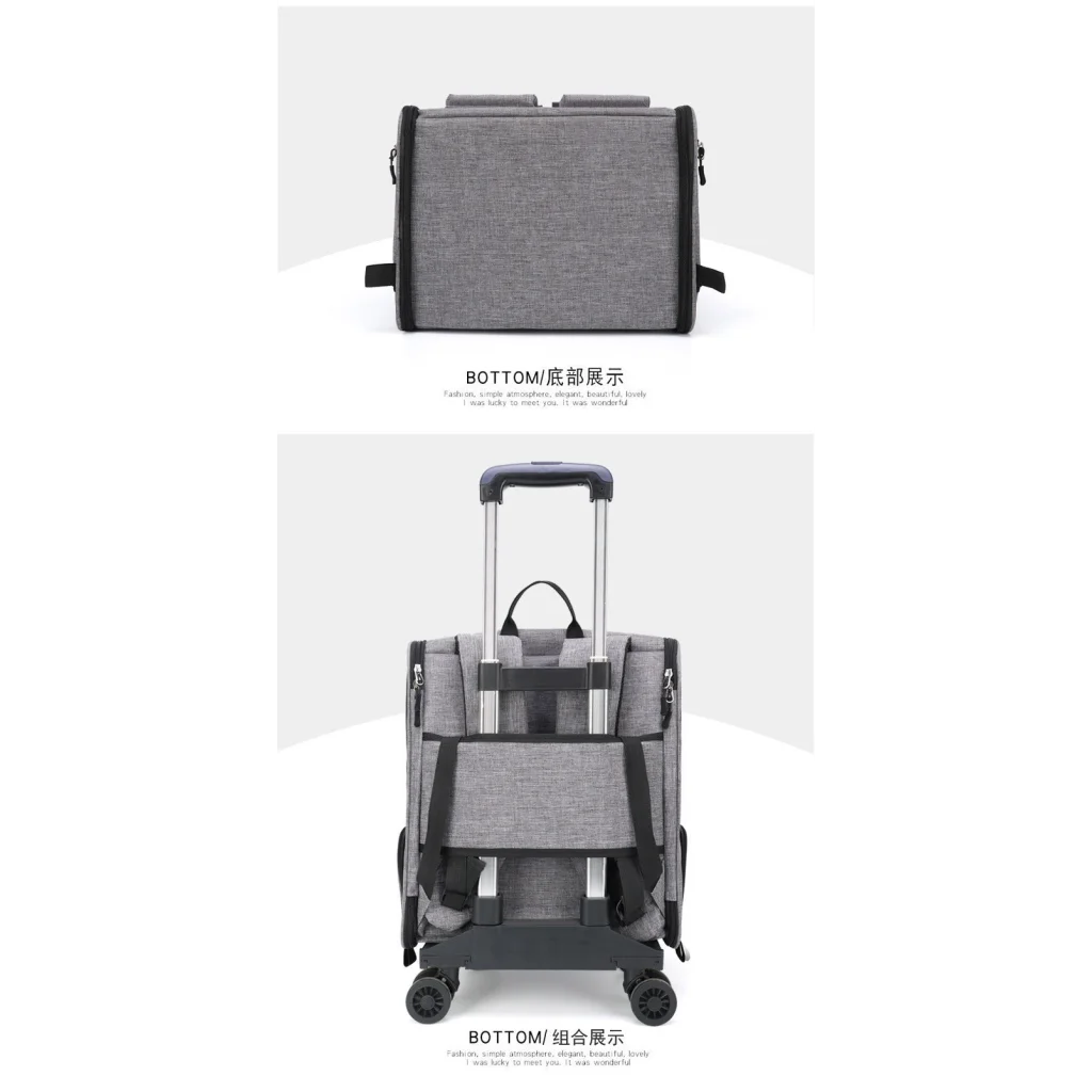 Grey 3-in-1 Pet Carrier: Rolling Backpack with Collapsible