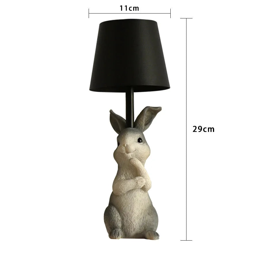 Grey Bunny Black Lampshade Adorable Rabbit Resin Table Lamp