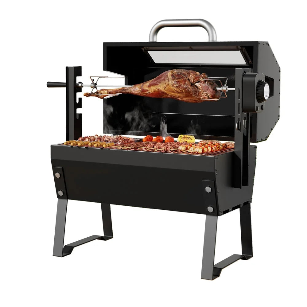 Grillz bbq grill with caster wheels and side handle rail