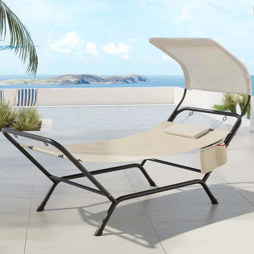 Hammock Bed with Stand Sun Lounge Chair - Beige - Home &