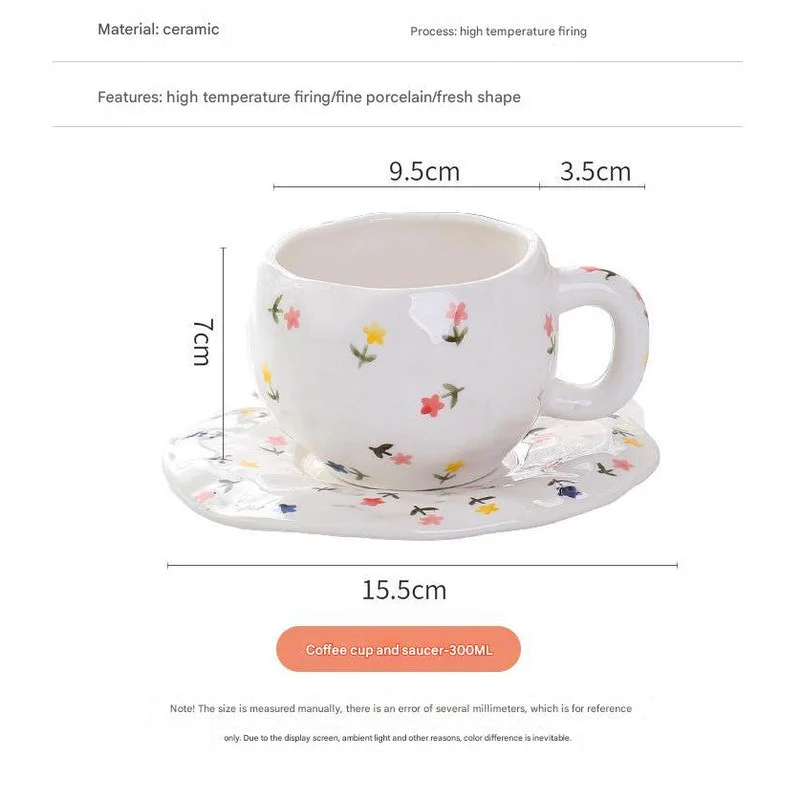 Hand-Painted Ceramic Coffee Cup and Saucer Set - Vintage