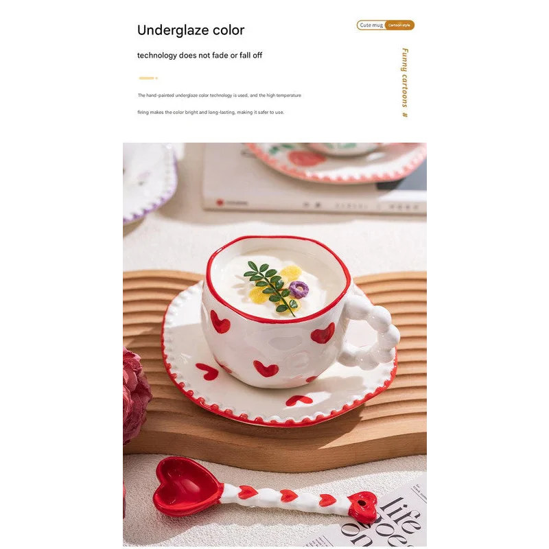 Hand-Painted Ceramic Coffee Mug and Saucer Set - Whimsical
