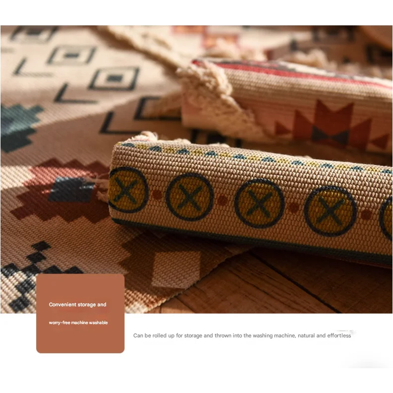 Handwoven Cotton Tassel Floor Rug for Bedroom or Living