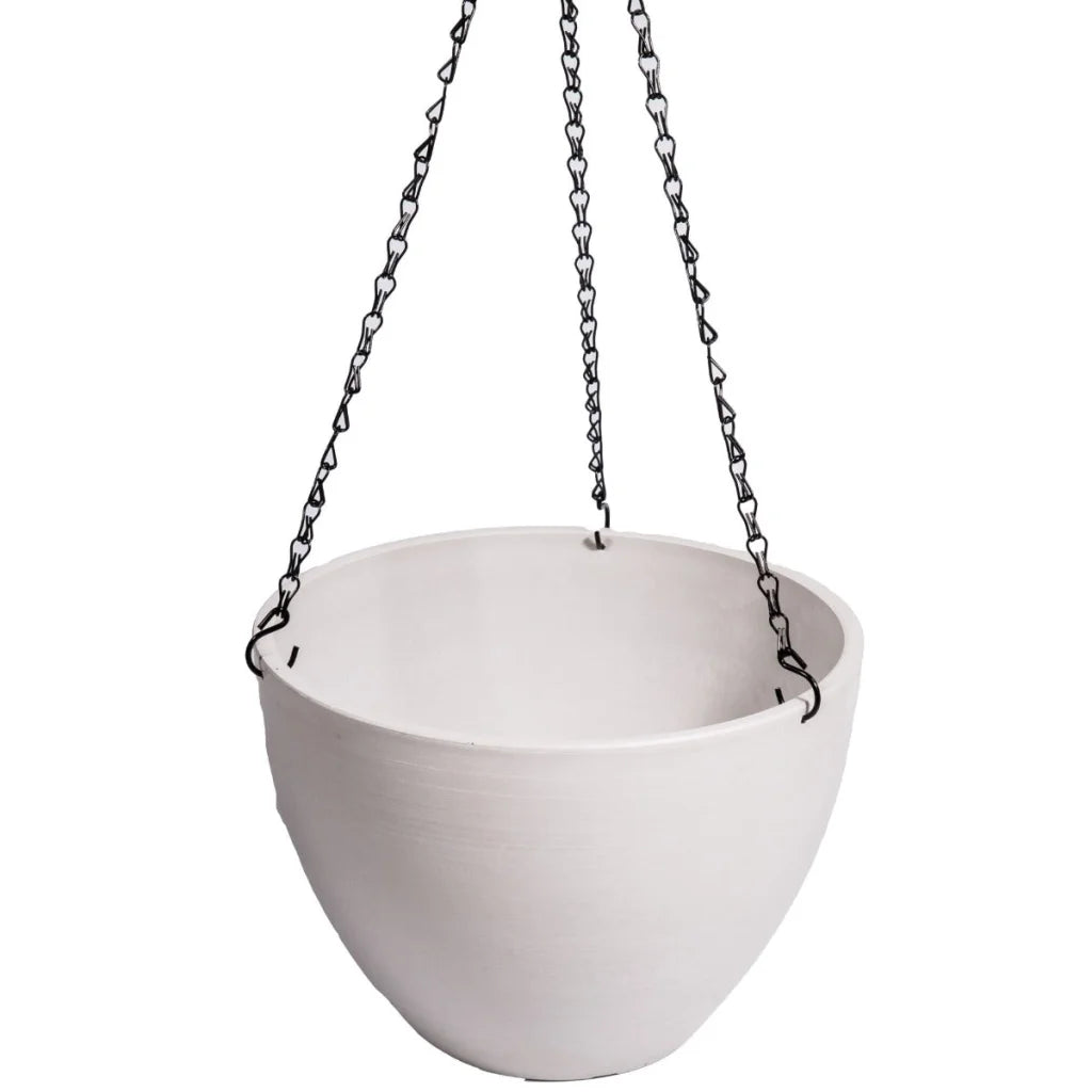 Hanging Rustic White Plastic Pot with Chain - 30cm