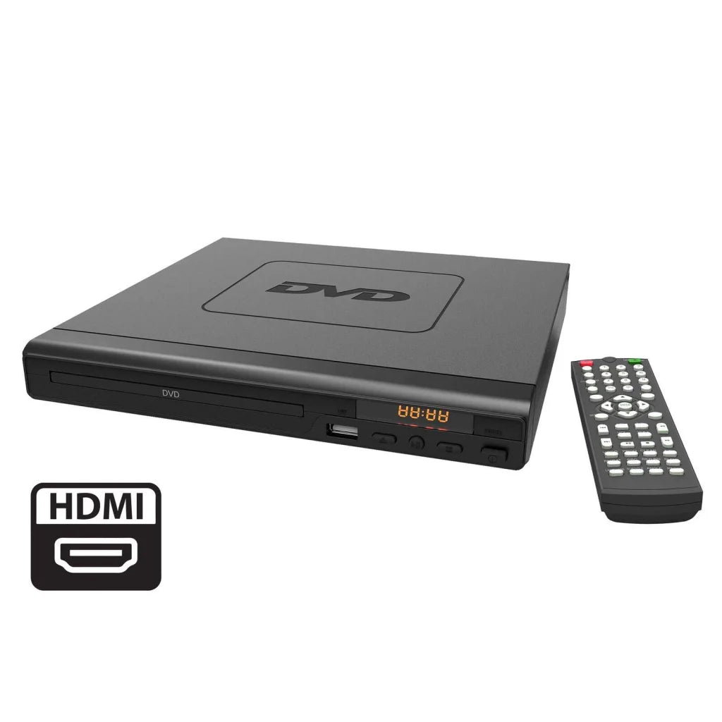 HDMI dvd player with side casing and connector details