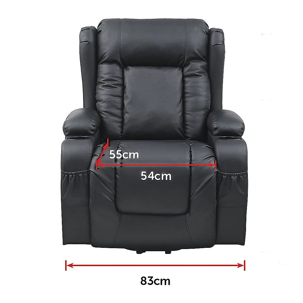 Heated Leather Recliner Massage Chair with USB Port - Lift
