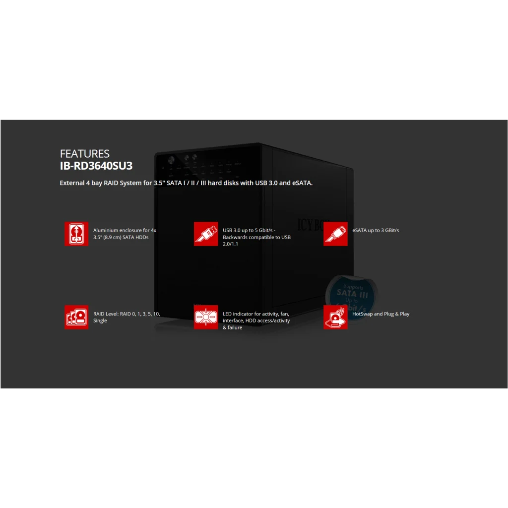 ICY BOX External 4 Bay RAID System for 3.5’’ SATA I/II/III