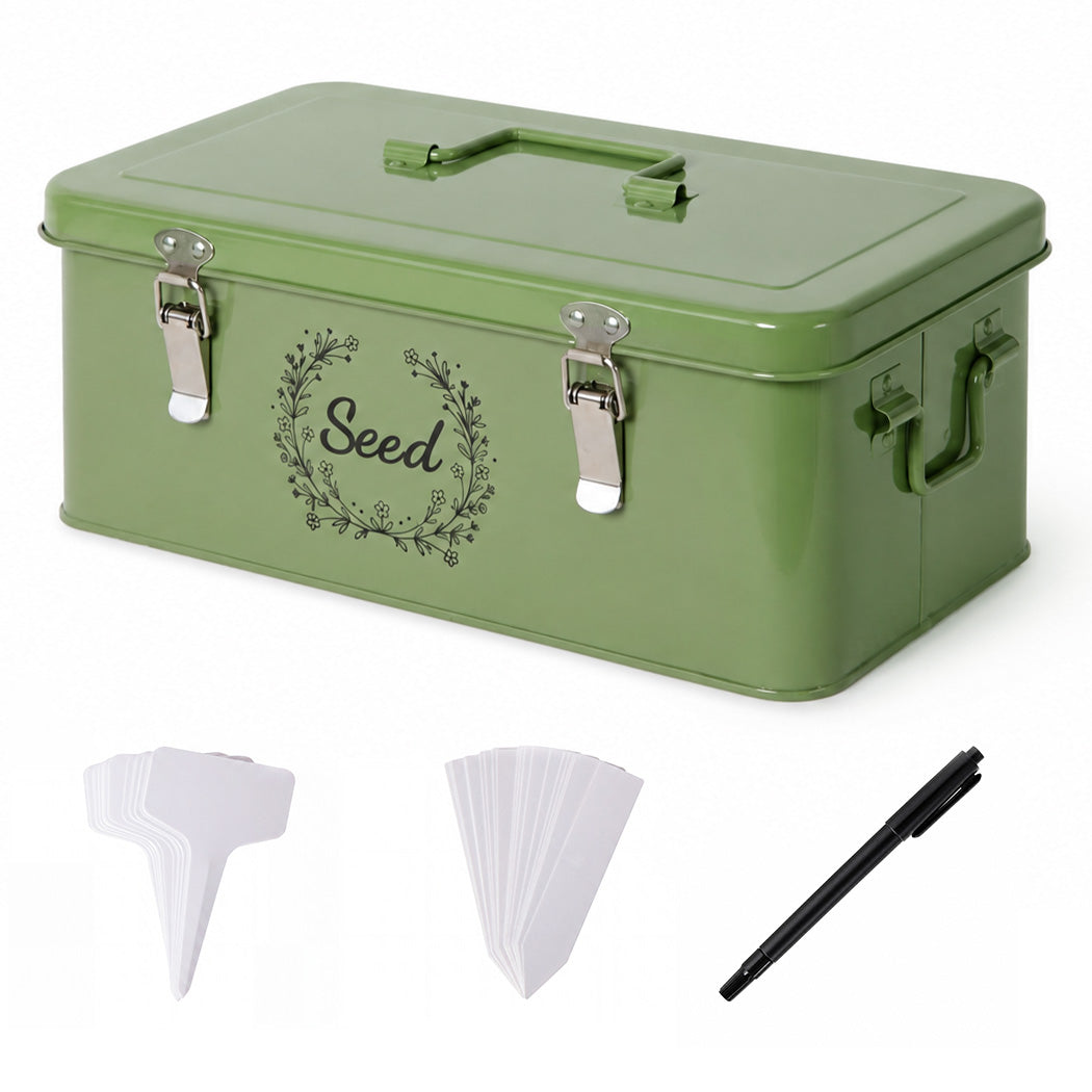 Toque Seed Storage Box 4-Compartment Organiser Metal Seed Box Deep Green