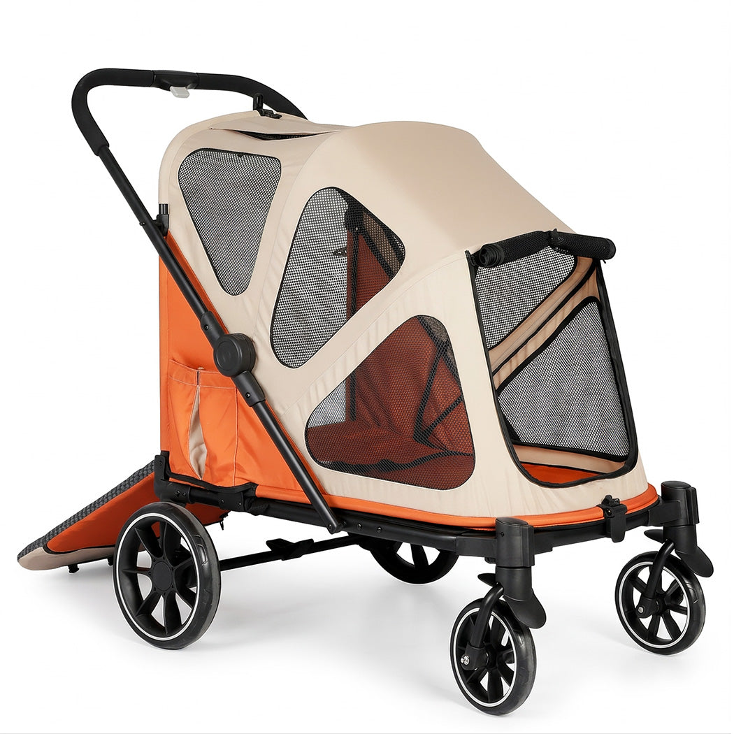PaWz Dog Stroller Pet Pram Fold Shock Absorbing Wheels Outdoor Travel Orange