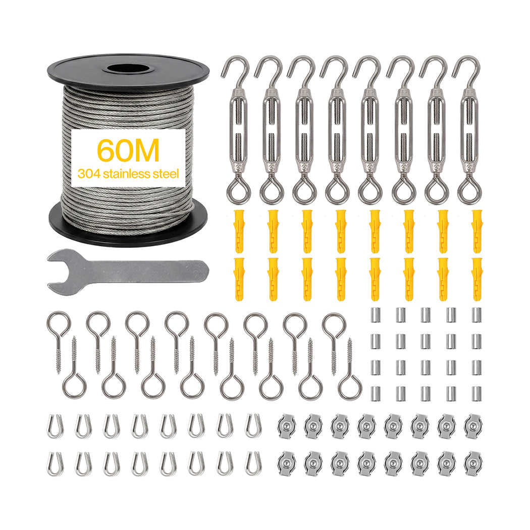 Traderight Wire Rope Kit 60M 2mm Stainless Steel Garden for Climbing Plants