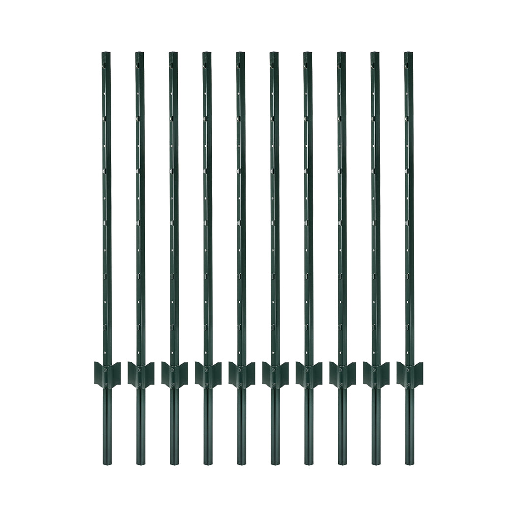 Metal Fence Posts 4Ft 10Pc Set U Shape Powder Coated for Garden Boundary Green