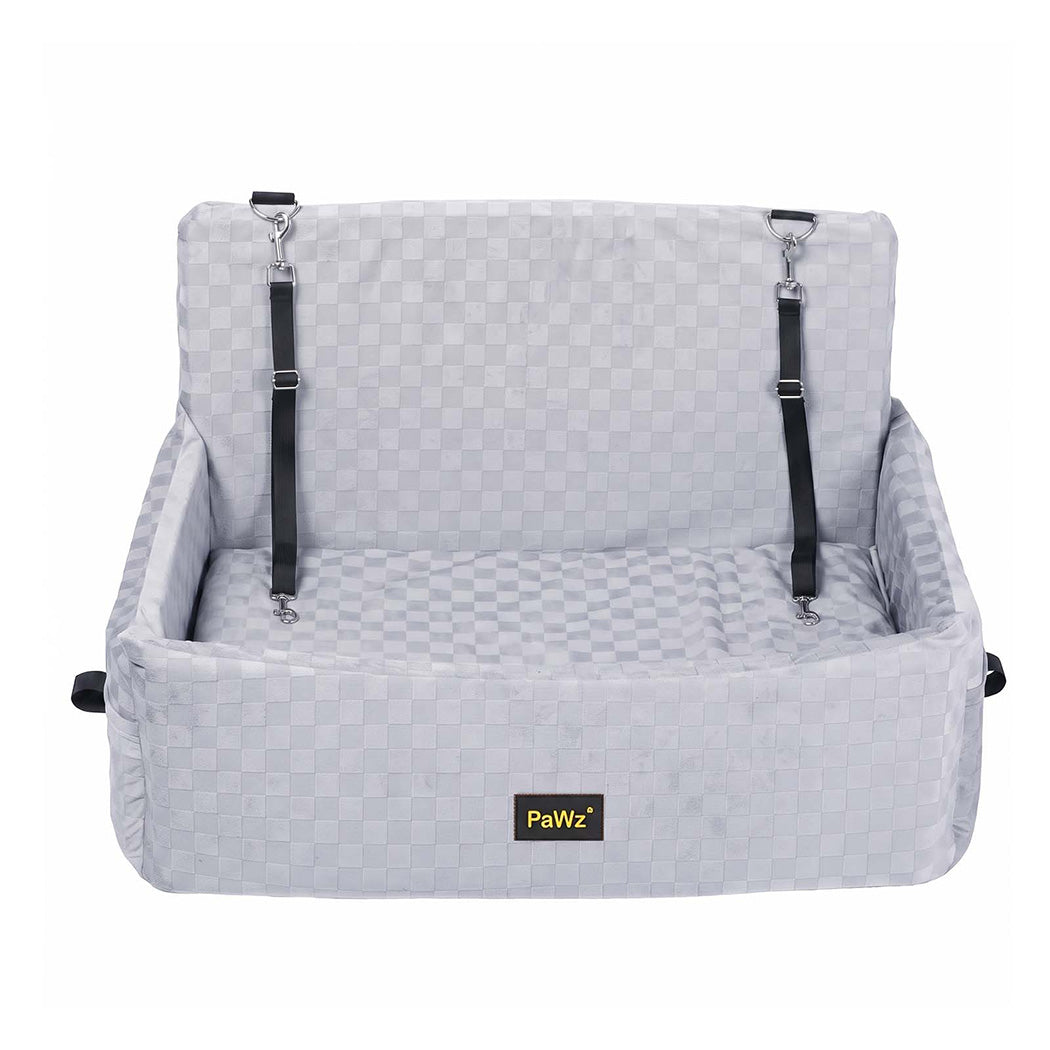 Pawz Large Dog Car Seat Booster Plush Dual-Side Portable Travel Bed Grey