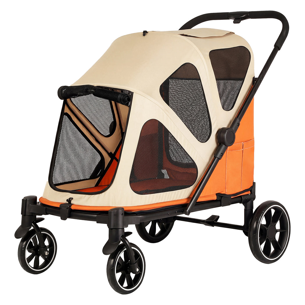 PaWz Dog Stroller Pet Pram Foldable Mesh Ventilated Seat Safety Leash Orange