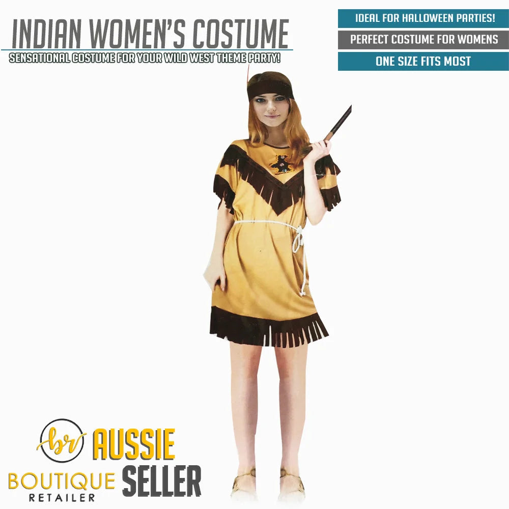 INDIAN WOMAN COSTUME Fancy Dress Native American Beauty