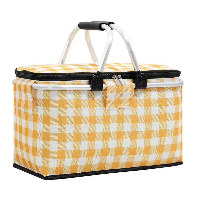 Insulated Picnic Basket with Aluminum Frame Portable Collapsible