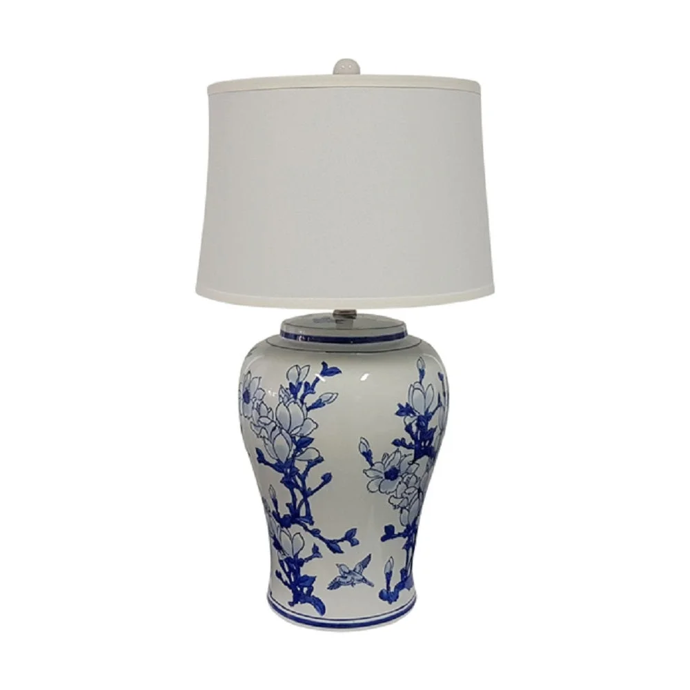 Jonquil Ceramic Table Lamp Blue White 68cm - Home & Garden