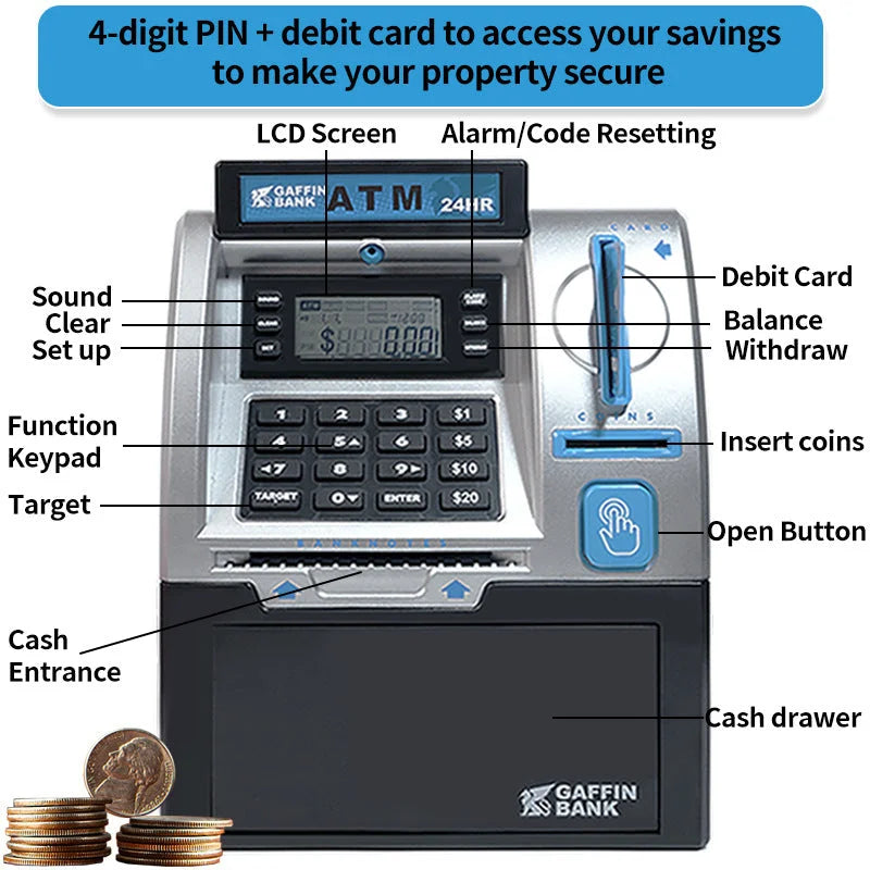 Kids ATM Savings Bank - Electronic Piggy Bank with Debit