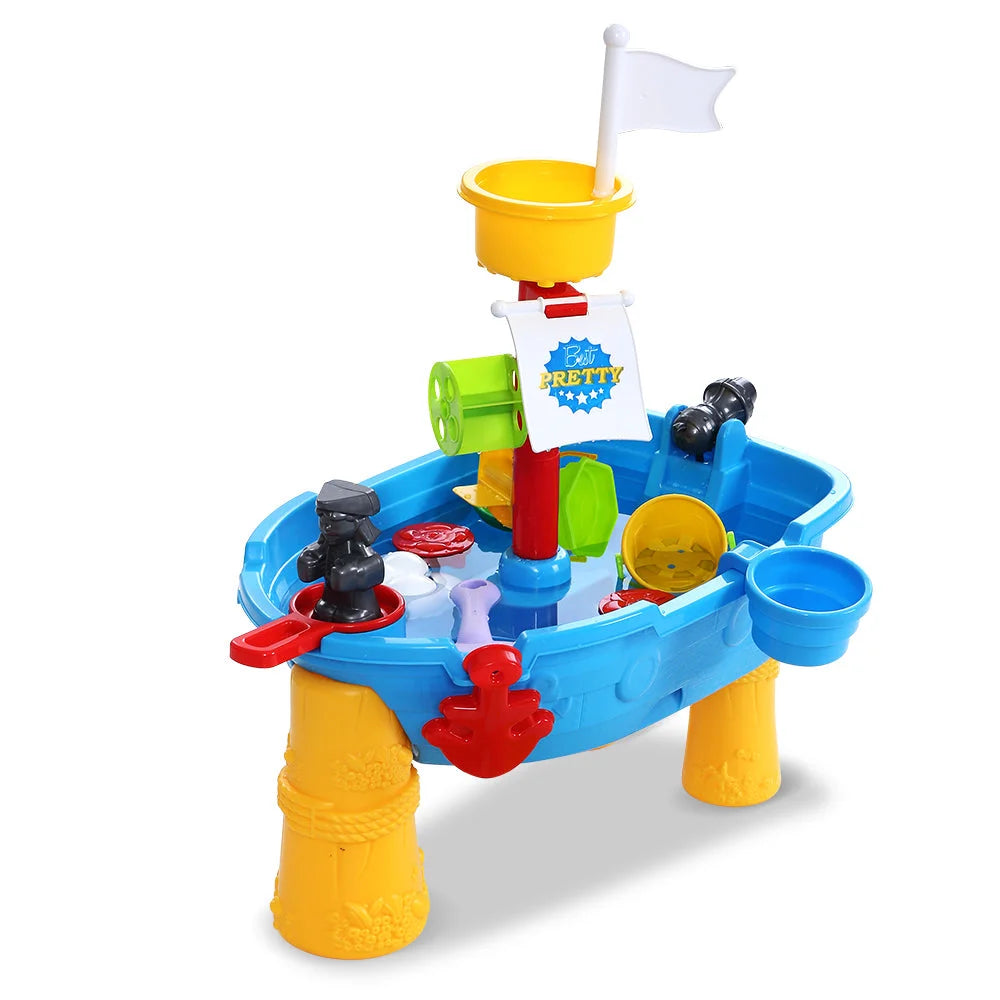 Kids Beach Sand and Water Toys Outdoor Table Pirate Ship Children's Sa ...